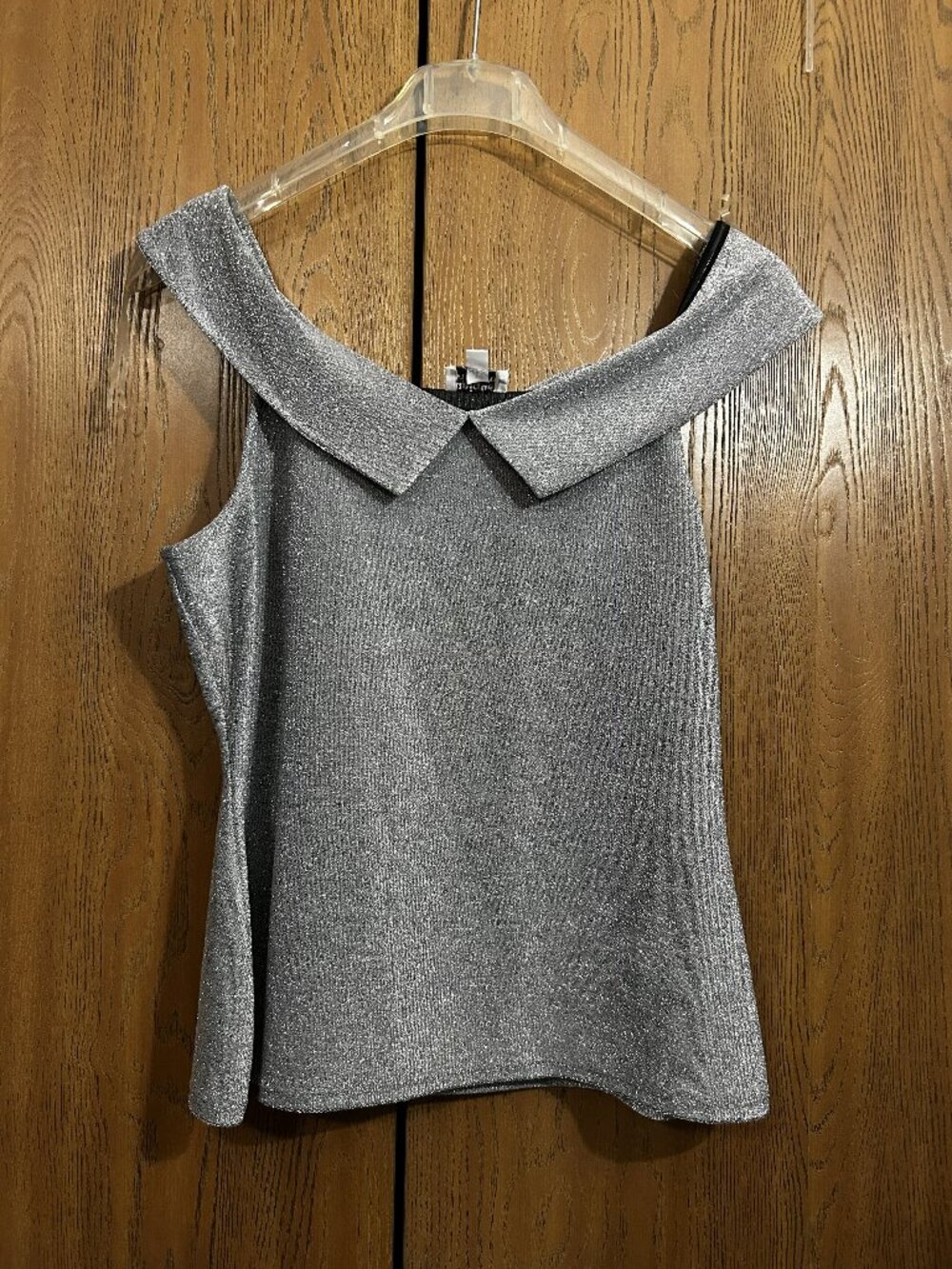 Unique Vintage Silver Sparkle Foldover Collar Top XL/14 NWT